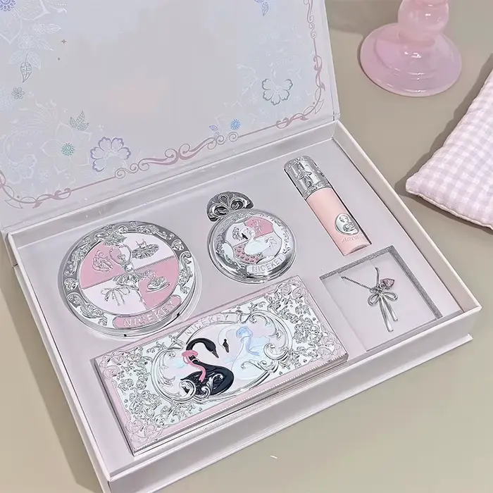 NICEKEY – boîte de maquillage de Ballet rose comprenant 1 boue à lèvres, 1 * poudre pressée, 1 * pou