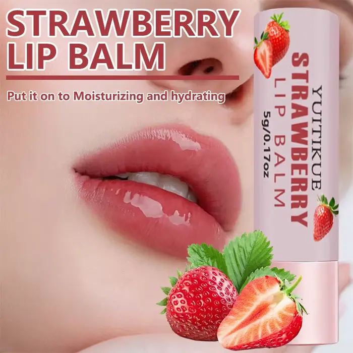 Baume à lèvres à la fraise YUITIKUE - Hydratant, texture soyeuse non collante pour des lèvres pulpeu