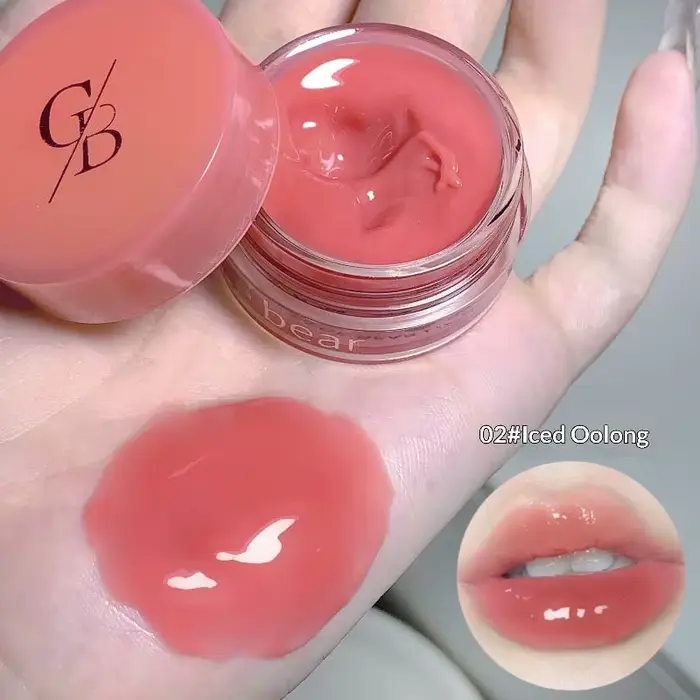 (HG)Gege bear Brillant à lèvres Jarred Jam 5 g – Finition hydratante au brillant à l'eau, effet repu