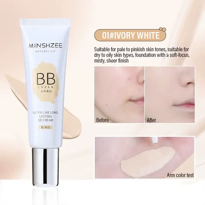 Fond de teint liquide hydratant blanc ivoire, couleur naturelle BB crème, Base anti-cernes imperméab