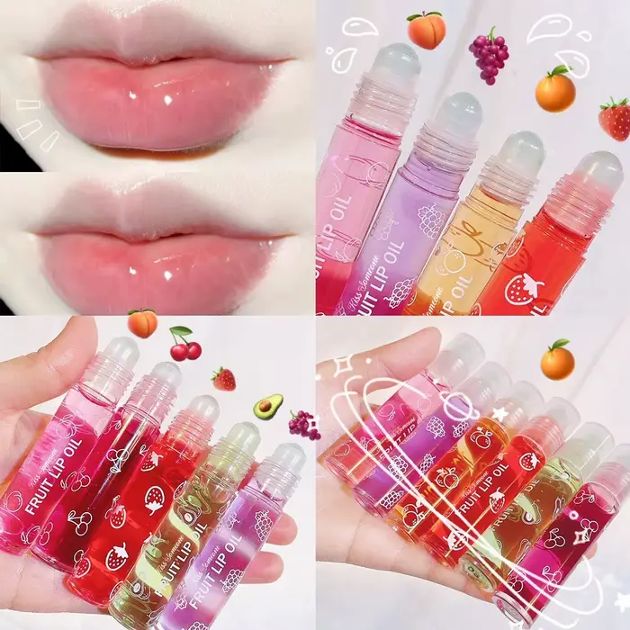Huile à lèvres Fruit Rollerball 6 couleurs, un liquide baume hydratant pour les lèvres qui empêche l