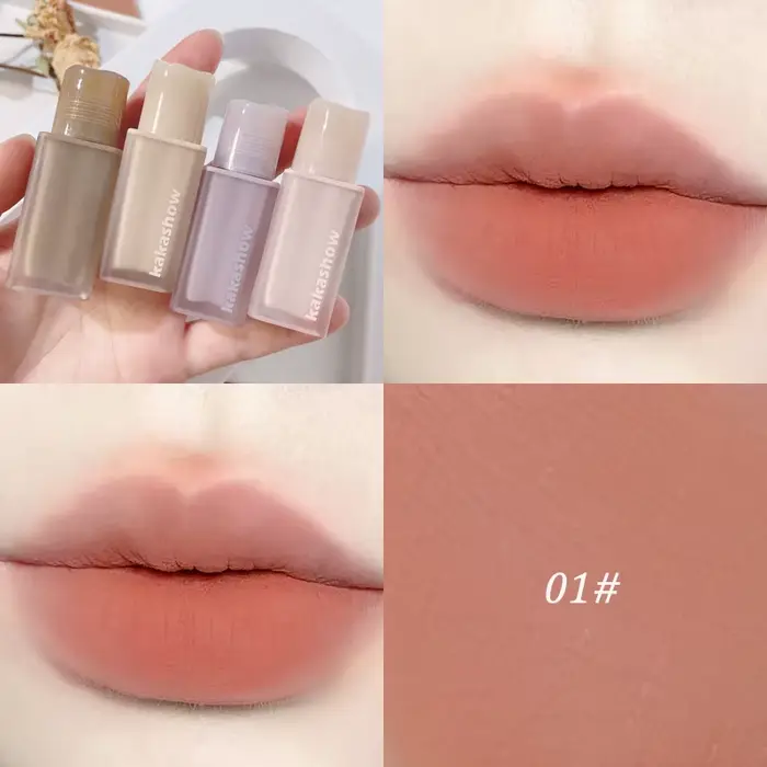 Rouge à lèvres liquide mat rose châtain, imperméable, longue durée, velours, nu, rouge, boue, joues