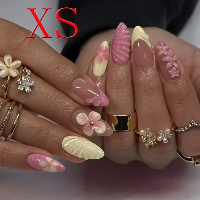 Ongles en amande 10 pièces, conception d'ongles 3D de longueur moyenne, ongles pointus français, acr