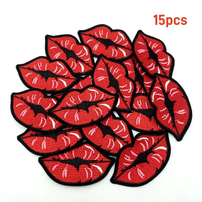 Patchs brodés à lèvres rouges Kiss, 15 pièces, pour vêtements, chapeaux, T-Shirts et vestes, jeans, 