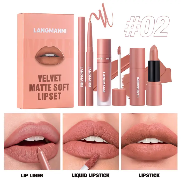 Kit de maquillage pour les lèvres imperméable et longue durée, rouge à lèvres doux et crémeux et vel