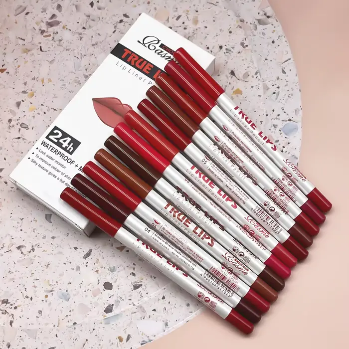 Ensemble de rouges à lèvres longue durée, 12 pièces, avec crayon professionnel et brillant à lèvres