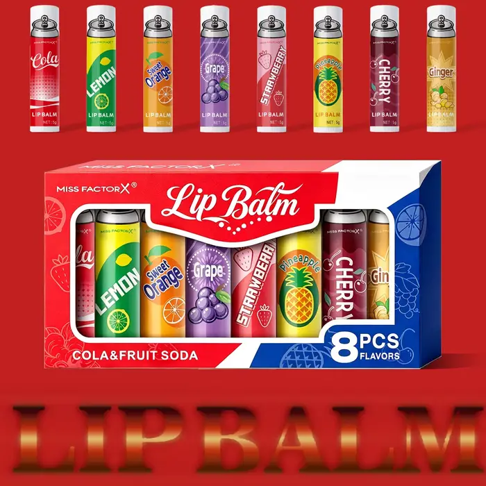 Ensemble de 8 baumes à lèvres inspirés des sodas, hydratation longue durée et anti-gerçures, 8 parfu