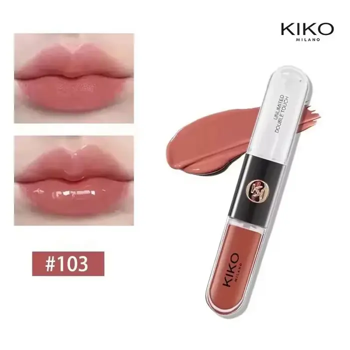 Fashion Kiko Rouge à lèvres double embout 3D, Gloss à lèvres effet miroir transparent, longue tenue,