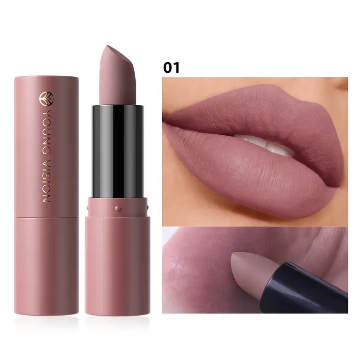 Rouge à lèvres mat soyeux velours nude marron, imperméable, longue tenue, effet naturel, ne se décol
