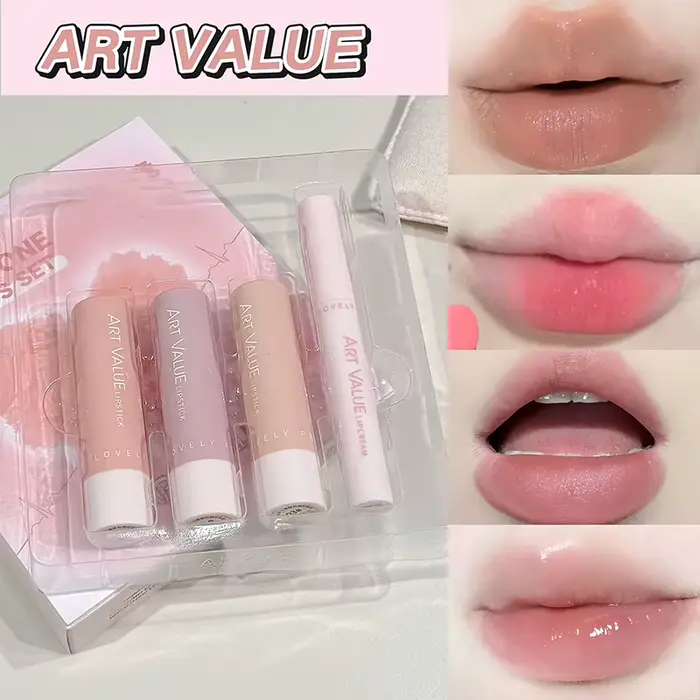 ART VALUE 4 PCS Kits de maquillage pour les lèvres comprenant 3 couleurs de rouge à lèvres liquide m