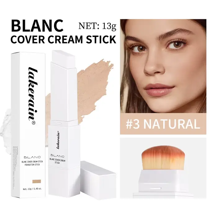Bâton de fond de teint à couleur changeante, avec brosse détachable, couverture blanche, bâton de cr