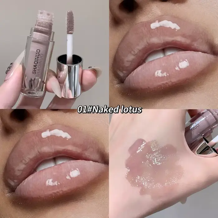 Gloss à lèvres miroir à l'eau marron, mignon lapin, brillant longue durée, noir, argent, gris, nacré