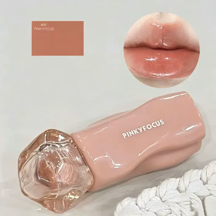 Pinkyfocus Glossy Mirror Lip Gloss Hydratant Teinte Lèvres Nude Effet Miroir Longue Tenue Maquillage