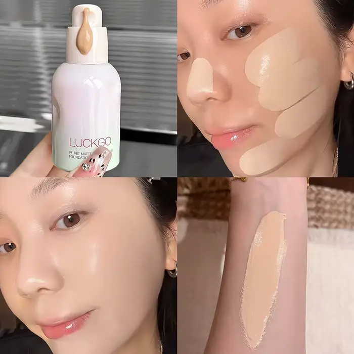 Fond de teint longue tenue LUCKGO Velvet Matte, hydratant, texture naturelle, application facile, pr