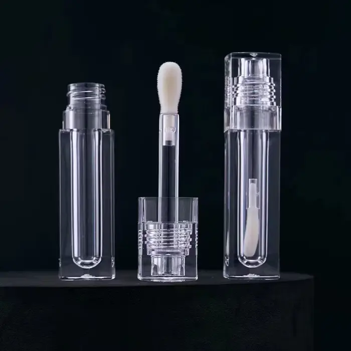 Tube de brillant à lèvres portable de 4 ml – Récipient vide transparent avec grande brosse et tige applicatrice épaisse