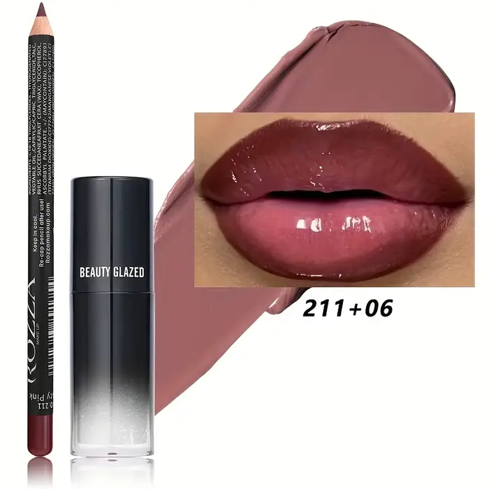  Lot de 2 : Crayon à Lèvres Lissant + Huile à Lèvres, Combo Maquillage Lèvres Imperméable, Maquil
