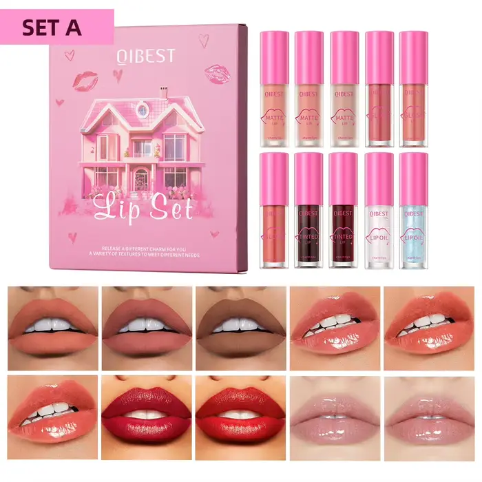 QIBEST Kit de Maquillage Lèvres Mat – Rouge à Lèvres Liquide, Teinte à Lèvres, Brillant à Lèvres Eff