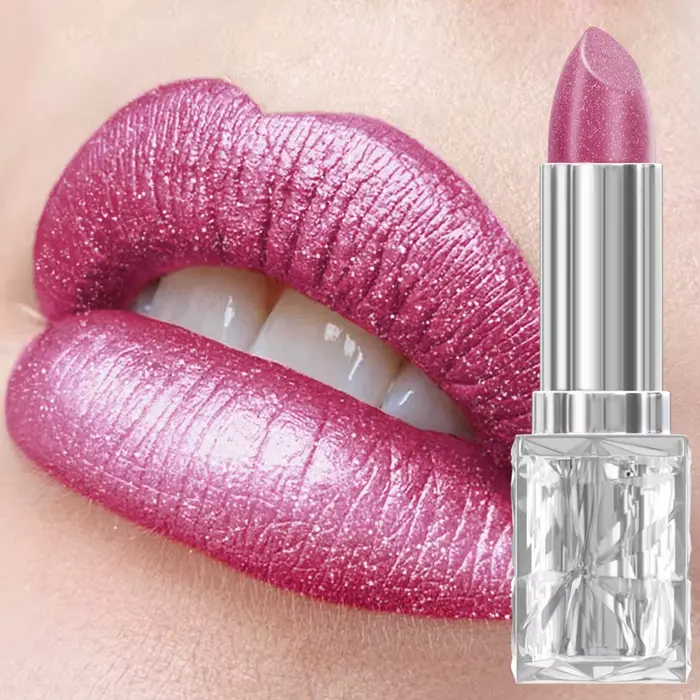 Rouge à lèvres velours à paillettes métalliques rose nacré, 7 couleurs, imperméable, longue durée, m