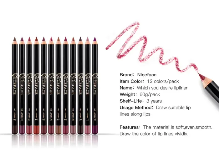 Maquillage 12 couleurs imperméable à l'eau crayon à lèvres crayon professionnel longue durée Eyeline