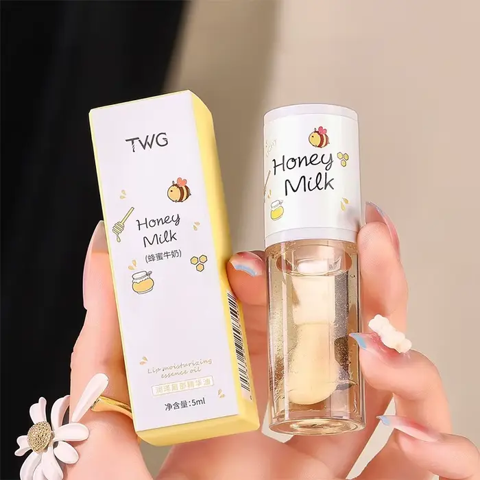 Huile pour les lèvres au miel et au lait de pêche, soulage le brillant à lèvres hydratant sec, estom