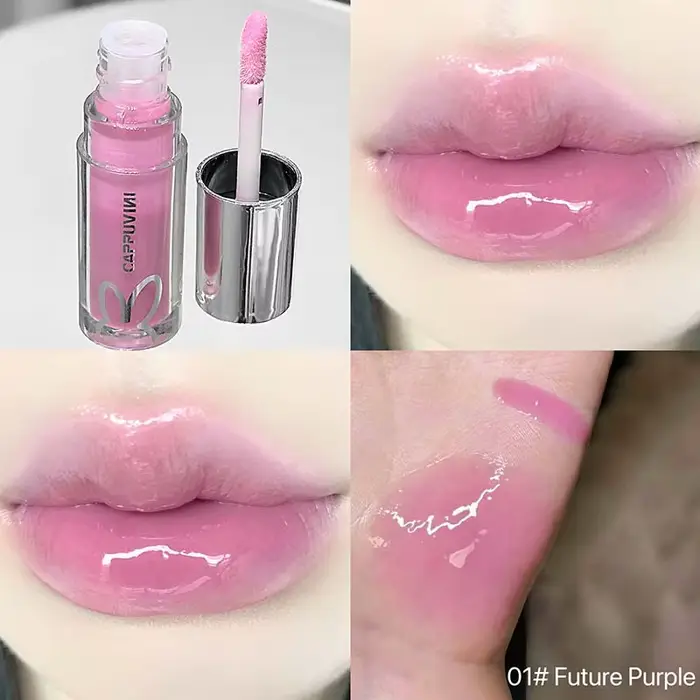 Brillant à lèvres brillant rose clair à l'eau, hydratant durable, repulpant, scintillant, gelée brun