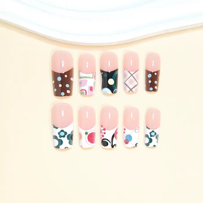 24 pièces doux Cool Style français faux ongles vague Point fleur conceptions épicé fille presse sur 