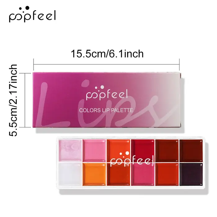 POPFEEL Palette de rouge à lèvres et fard à joues 2 en 1 longue durée de 12 couleurs – Formule légèr