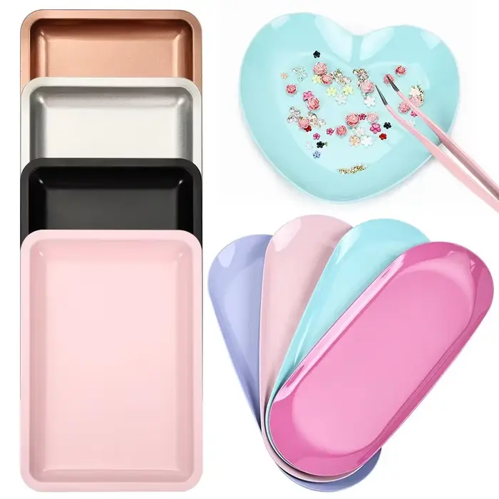 Nouveau plateau de rangement de cosmétiques en acier inoxydable, plaque d'équipement de Nail Art en 