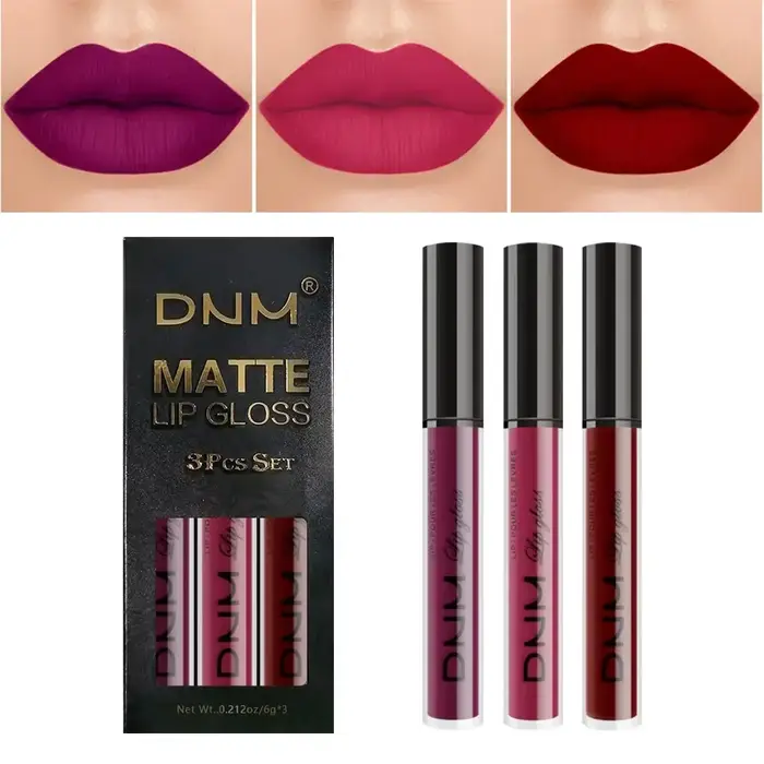 Rouge à lèvres liquide velours mat, 3 couleurs/ensemble, tasse antiadhésive, imperméable, longue dur