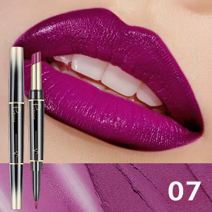 Rouge à lèvres double tête - crayon à lèvres et brillant à lèvres, formule hydratante, pas facile à 
