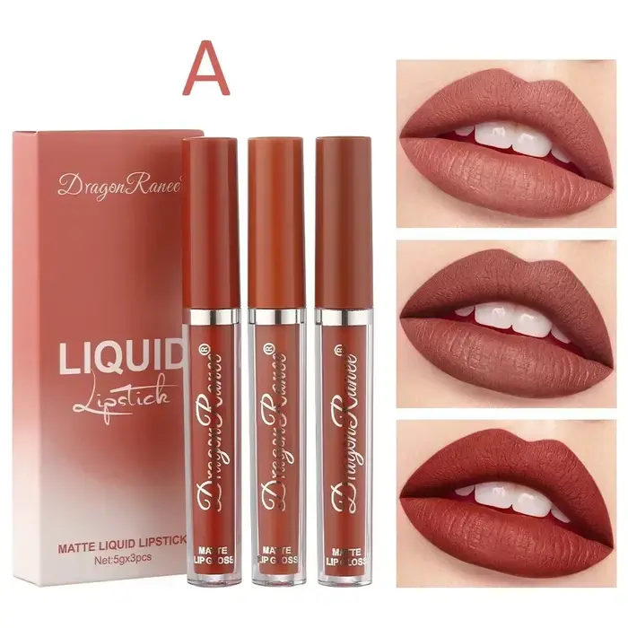 3 pièces/ensemble mat velours brillant à lèvres liquide rouge à lèvres cosmétique beauté garder 24 h