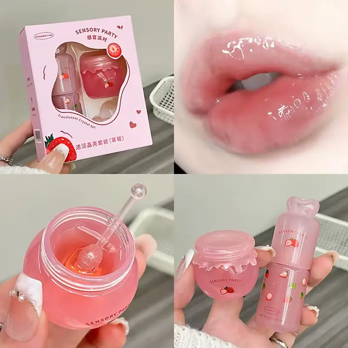Coffret Baume et Huile Hydratants à la Fraise pour des Lèvres Douces et Apaisées – Soin des Lèvres C