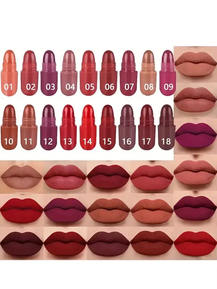 Ensemble de mini-rouges à lèvres 18 pièces, combinaison mat et brillant, rouge à lèvres en capsule,