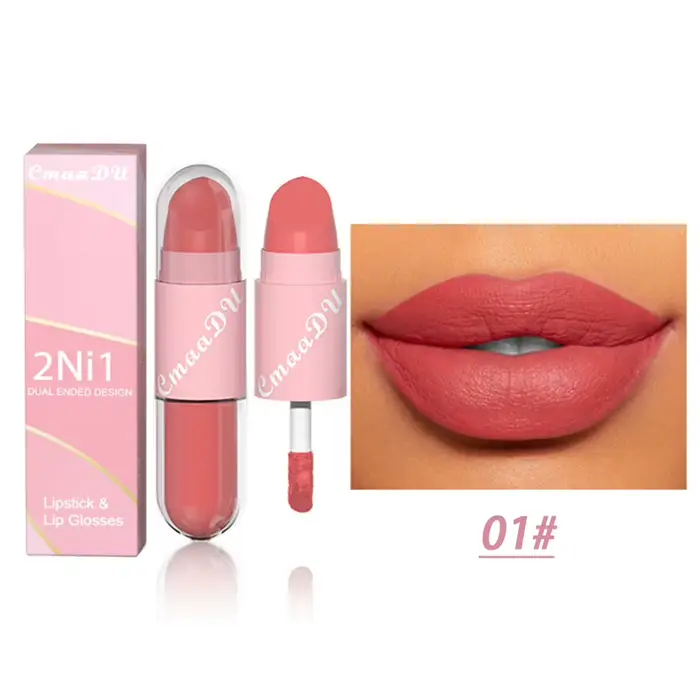 Rouge à lèvres mat 2 en 1, 18 couleurs, liquide violet, Double tête, maquillage durable, velours imp