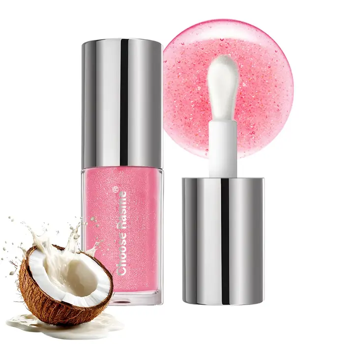 Gloss à lèvres parfumé à la noix de coco, tête de pinceau large, effet miroir, hydratant, finement c