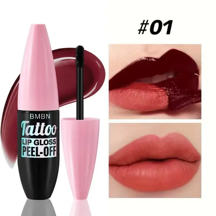 Teinte à lèvres 4 couleurs peel-off longue tenue, waterproof, brillante, rouge-brun, effet tatouage,