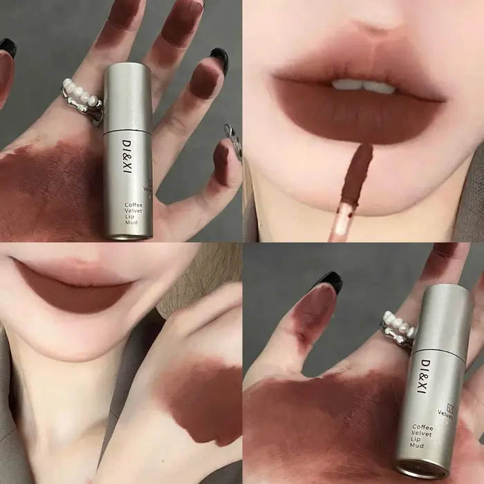 Rouge à lèvres liquide imperméable en velours mat marron foncé